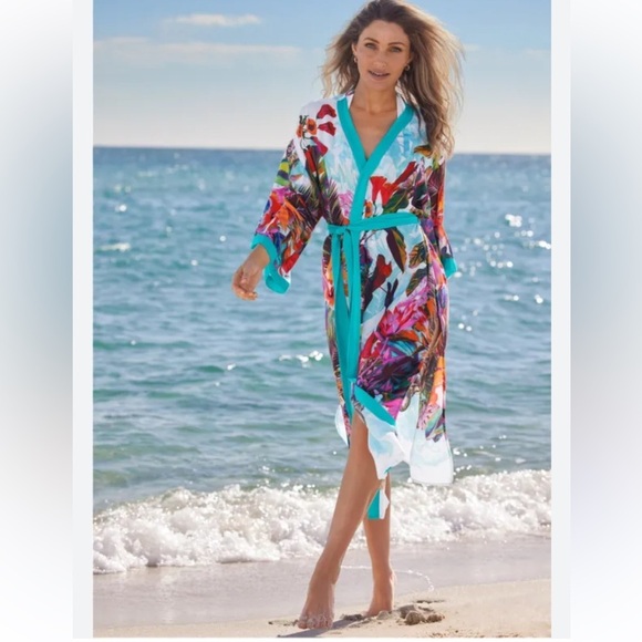 VENUS Other - Venus Floral Tropical Boho Kimono Beach Resort Multicolor Swim Cover-Up Md /Lrg
